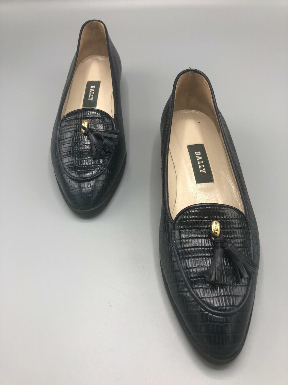 BALLY Gerry Womens Size 6M Navy Blue Leather Tassel Flats Loafer Slip On Shoes